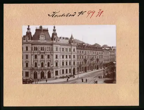 Fotografie Brück & Sohn Meissen, Ansicht Karlsbad, Kaiser Franz Josef Strasse K.K. Post Telegraphenamt, Hotel Trautwein