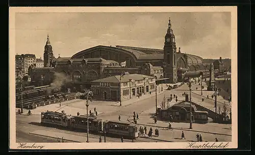 AK Hamburg, Strassenbahn vor dem Hauptbahnhof