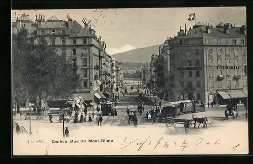 AK Cenéve, Rue du Mont-Blanc, Strassenbahn