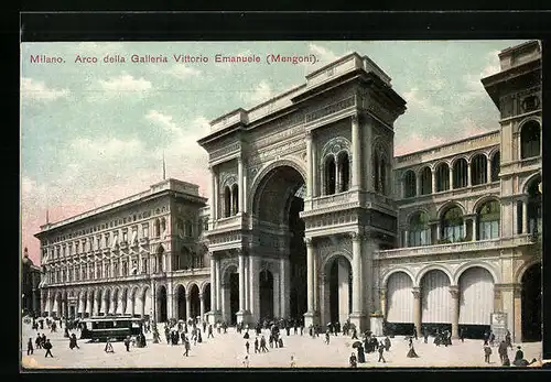 AK Milano, Arco della Galleria Vittorio Emanuele, Strassenbahn