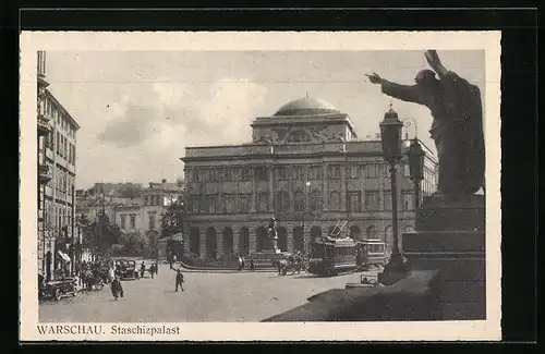 AK Warschau, Staschizpalast, Strassenbahn