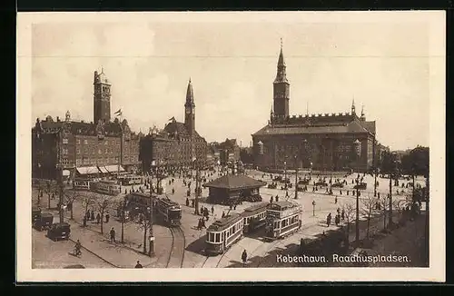 AK Koebenhavn, Raadhuspladsen, Strassenbahnen