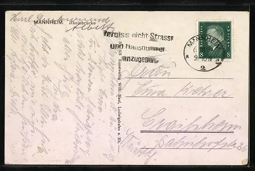 AK Mannheim, Strassenbahn auf der Rheinbrücke