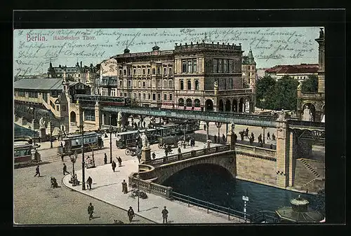 AK Berlin, Strassenbahnen am Halleschen Tor