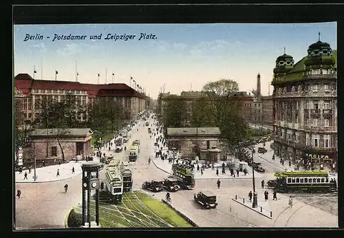 AK Berlin, Strassenbahnen auf dem Potsdamer und Leipziger Platz