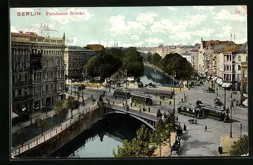 AK Berlin, Strassenbahnen auf der Potsdamer Brücke