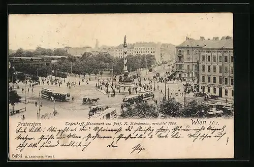 AK Wien, Strassenbahnen umfahren das Tefetthoff-Monument