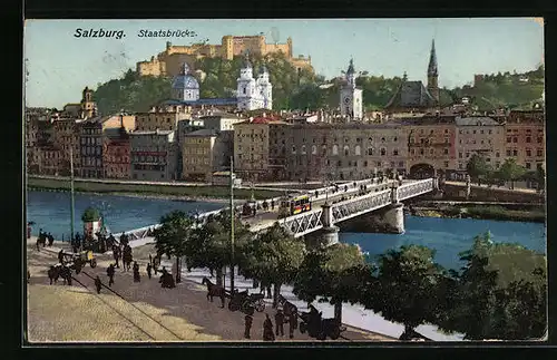 AK Salzburg, Strassenbahn auf der Staatsbrücke