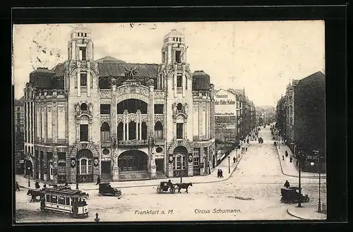 AK Frankfurt a. M., Strassenpartie mit Strassenbahn