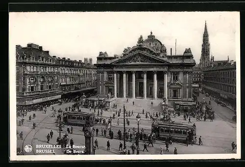 AK Bruxelles, La Bourse, Strassenbahn