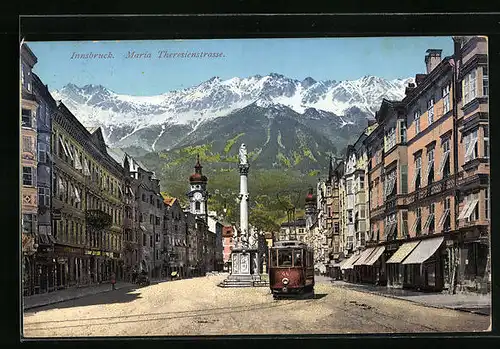 AK Innsbruck, Strassenbahn auf der Maria-Theresienstrasse
