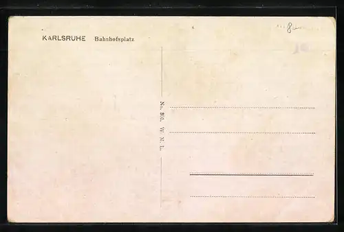 AK Karlsruhe, Strassenbahnen auf dem Bahnhofsplatz