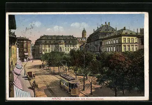 AK Mainz, Strassenbahn am Schillerplatz