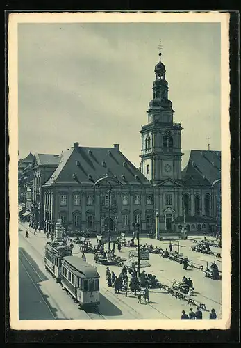 AK Mannheim, Markt mit altem Rathaus und Strassenbahn