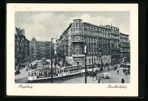 AK Magdeburg, Strassenbahn am Hasselbachplatz
