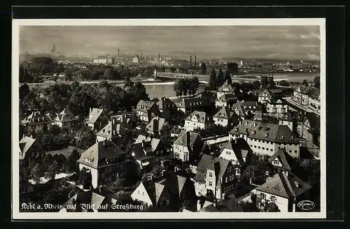 AK Kehl a. Rhein, Ortspartie mit Blick auf Strassburg