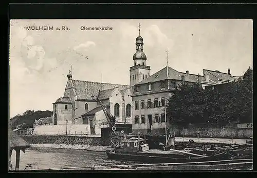 AK Mülheim a. Rh., Clemenskirche mit Boot