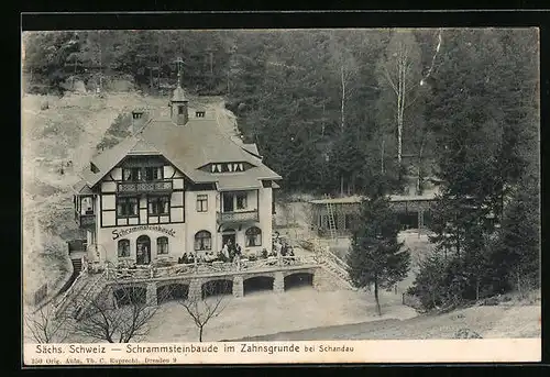 AK Schandau /Sächs. Schweiz, Schrammsteinbaude im Zahnsgrunde