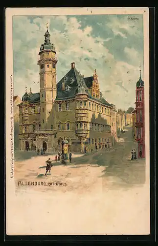 Lithographie Altenburg, Strassenpartie am Rathaus