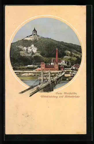 Passepartout-AK Porta Westfalica, Wittekindsberg und Kettenbrücke