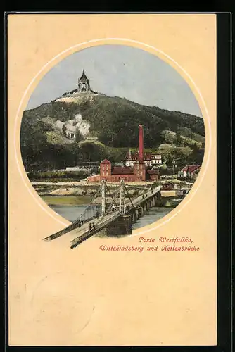 Passepartout-AK Porta Westfalica, Wittekindsberg und Kettenbrücke