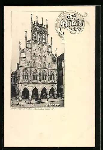 AK Münster i. W., Passanten am Rathaus