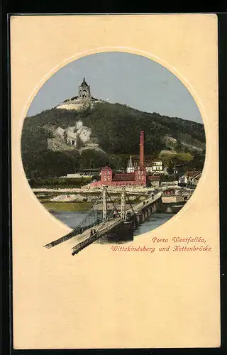 AK Porta Westfalica, Wittekindsberg und Kettenbrücke