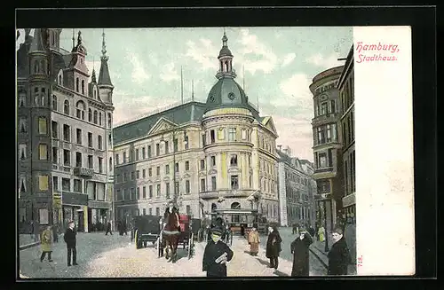 AK Hamburg, Strassenbahn am Stadthaus