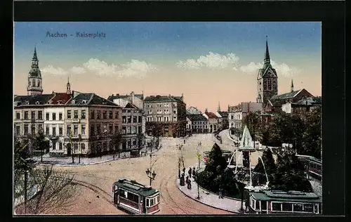 AK Aachen, Strassenbahn am Kaiserplatz