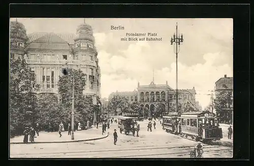 AK Berlin, Strassenbahn am Potsdamer Platz
