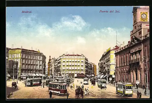 AK Madrid, Puerta del Sol, Strassenbahn
