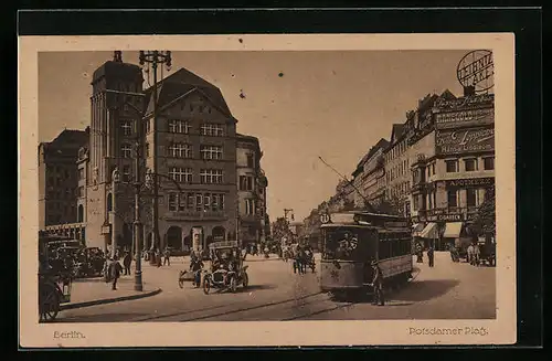 AK Berlin, Strassenbahn am Potsdamer Platz