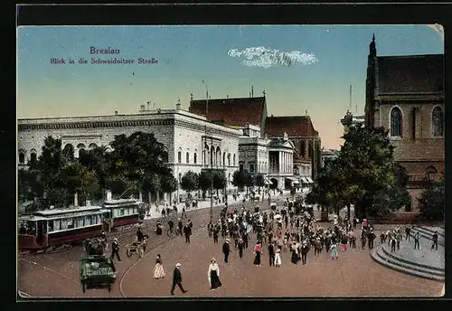 AK Breslau, Strassenbahn in der Schweidnitzer Strasse