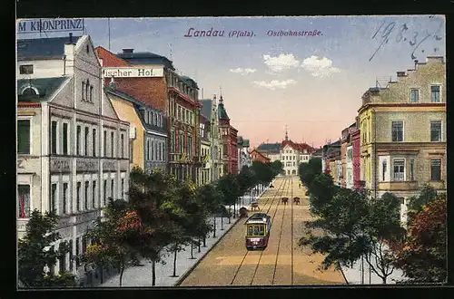 AK Landau /Pfalz, Strassenbahn in der Ostbahnstrasse
