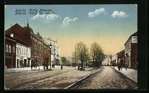 AK Belgrad, Strassenbahn in der König Milanstrasse