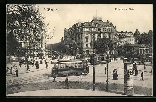 AK Berlin, Strassenbahn am Potsdamer Platz