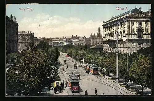 AK Wien I., Burg-Ring mit Strassenbahnen