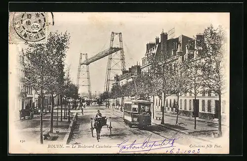 AK Rouen, Le Boulevard Cauchoise, Strassenbahn