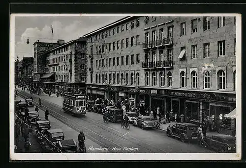 AK Mannheim, Neue Planken mit Strassenbahn