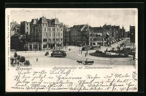 AK Hannover, Aegidienthorplatz mit Hildesheimerstrasse und Strassenbahn