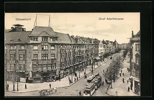 AK Düsseldorf, Graf Adolfstrasse mit Strassenbahnen