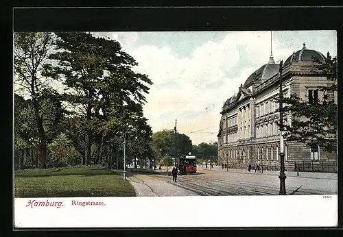 AK Hamburg, Ringstrasse mit Strassenbahn