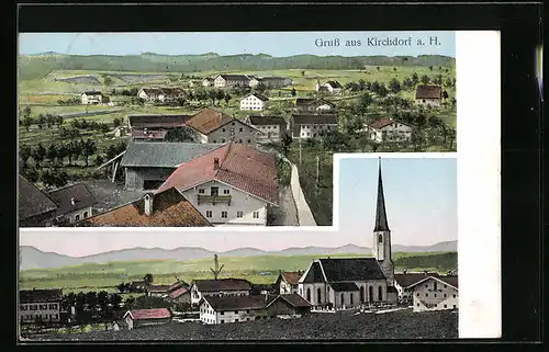 AK Kirchdorf a. H., Teilansicht aus der Vogelschau, Ortspartie mit Kirche