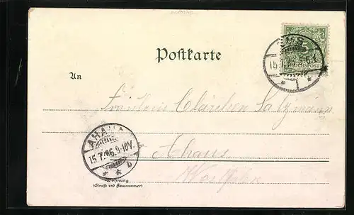 Lithographie Ems, Englische Kirche, Ortsansicht mit Ems