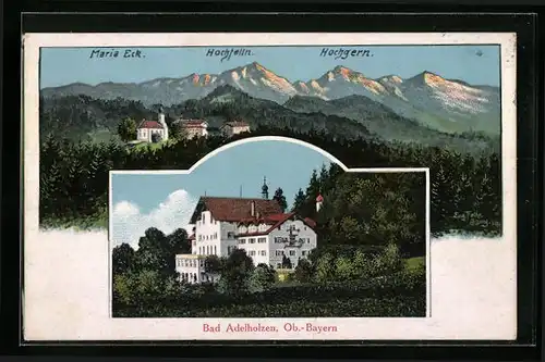Künstler-AK Eugen Felle: Bad Adelholzen /Obb., Genesungsheim, Alpengipfel