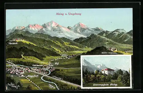Künstler-AK Eugen Felle: Alzing, Ortsansicht mit Umgebung