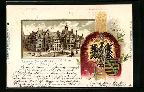 Passepartout-Lithographie Leipzig, Buchhändlerbörse, Reichsadler, Wappen