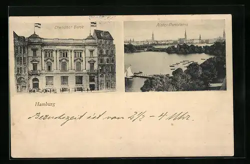 AK Hamburg, Dresdner Bank auf dem Jungfernstieg, Alster Panorama