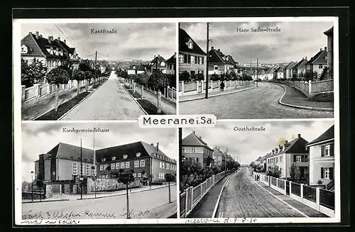 AK Meerane /Sa., Kirchgemeindehaus, Hans Sachs-Strasse, Goethestrasse
