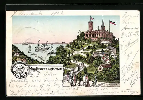 Lithographie Blankenese bei Hamburg, Hotel Sullberg